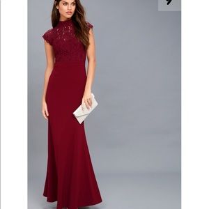 Crazy About You Burgundy Backless Lace Maxi Dress - image 1